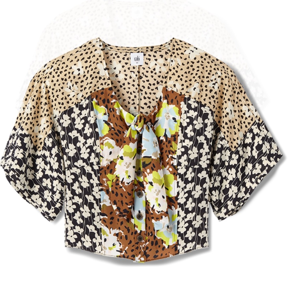 NWOT Cabi Patchwork Top style #6508 mixed print boho size small